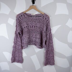 Hollister Open Weave Cropped Bell Sleeve Sweater | M/L